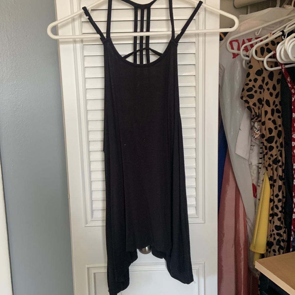 Black open back tank top